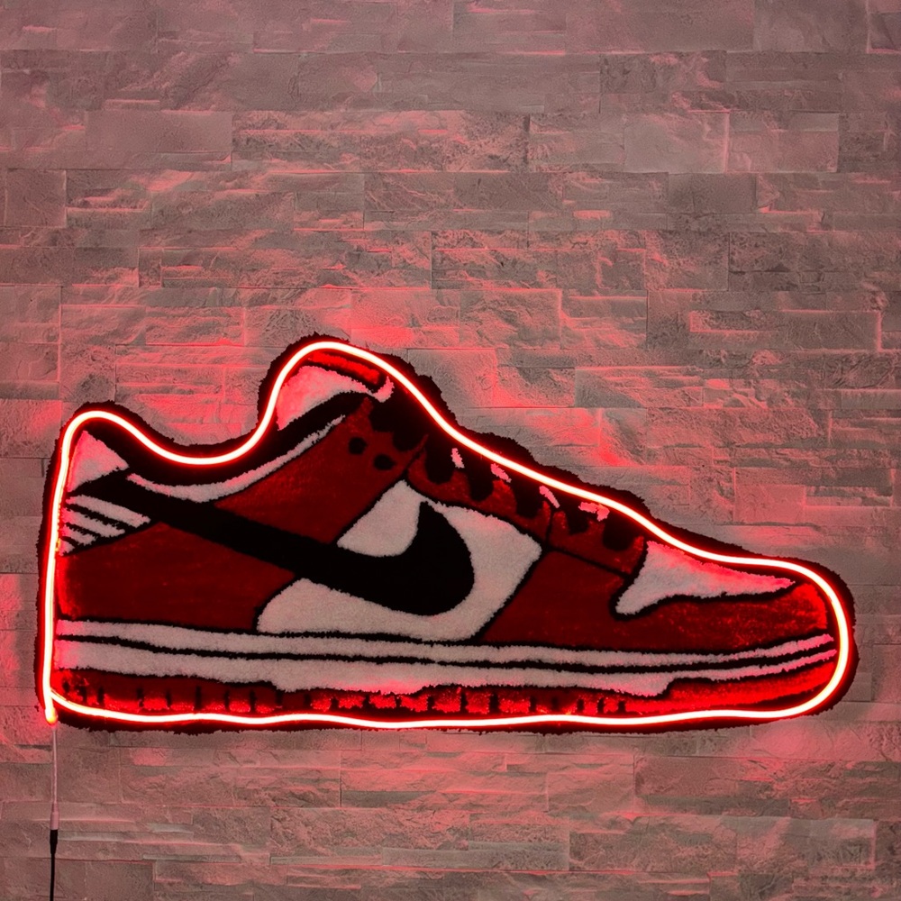 Custom dunks rug for wall art with neon strip